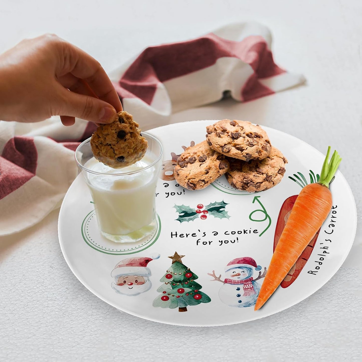 10" Santa Cookie Melamine Plate – Round Christmas Tray for Snacks, Milk, and Carrots, Cute Santa Treat Platter for Xmas Eve, Decorative Serving Board for Holiday Parties (2 Pieces)