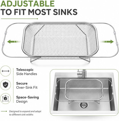 Stainless Steel Telescopic Drainer Basket, Expandable Sink Colander，S
