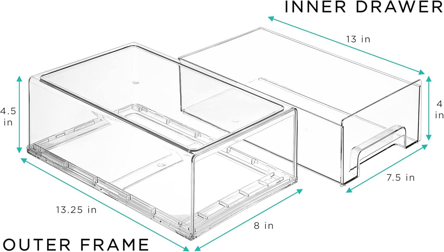 Sorbus Medium Clear Storage Drawers (6 Pack) – Stackable Organizer Drawers for Fridge, Pantry, Kitchen – Pull-Out Storage Bins with Handles, Slide Out Acrylic Drawers