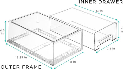 Sorbus Medium Clear Storage Drawers (6 Pack) – Stackable Organizer Drawers for Fridge, Pantry, Kitchen – Pull-Out Storage Bins with Handles, Slide Out Acrylic Drawers