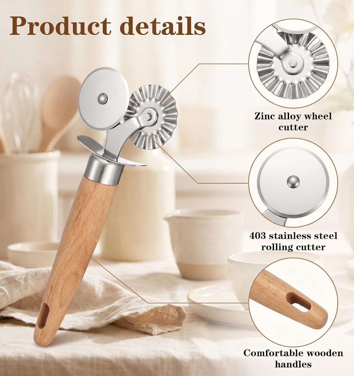 1 Pcs Pasta Cutter Wheel, Cracker Cutters for Baking, Straight & Fluted