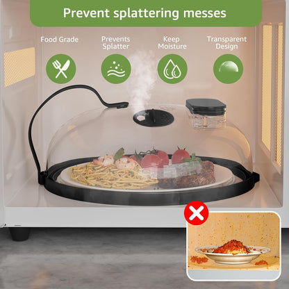 Microwave Splatter Cover with Water Steamer for Food - 10 Inch Steam Microwave Splatter Guard with Handle Plate Covers for Heating Food Splash Oven Lid with Built in Steamer