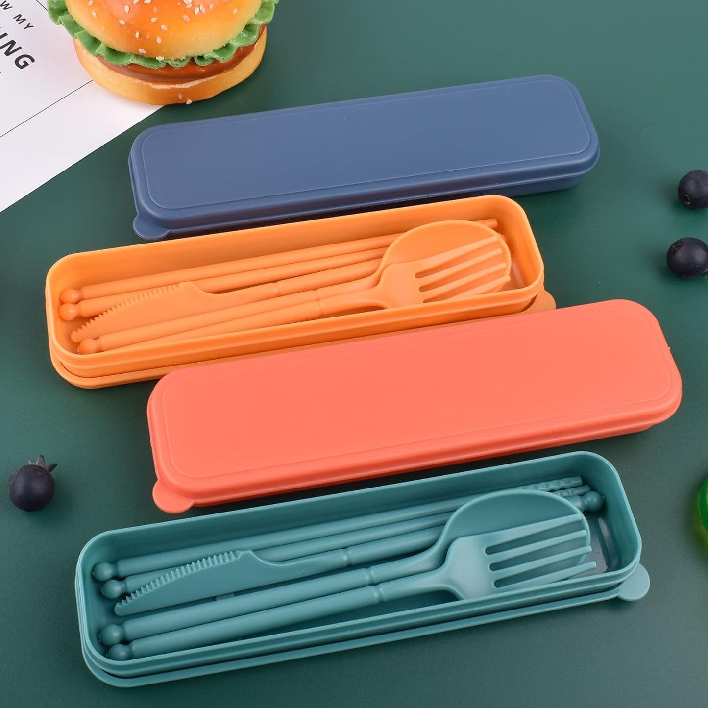 Reusable Utensils Set with Case, Plastic Travel Utensils, 1 Sets Plastic Spoons and Forks Set for Lunch Box, Picnic, Travel, Camping (Blue)