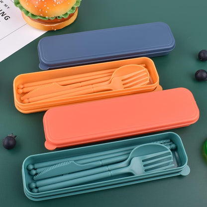 Reusable Utensils Set with Case, Plastic Travel Utensils, 1 Sets Plastic Spoons and Forks Set for Lunch Box, Picnic, Travel, Camping (Blue)