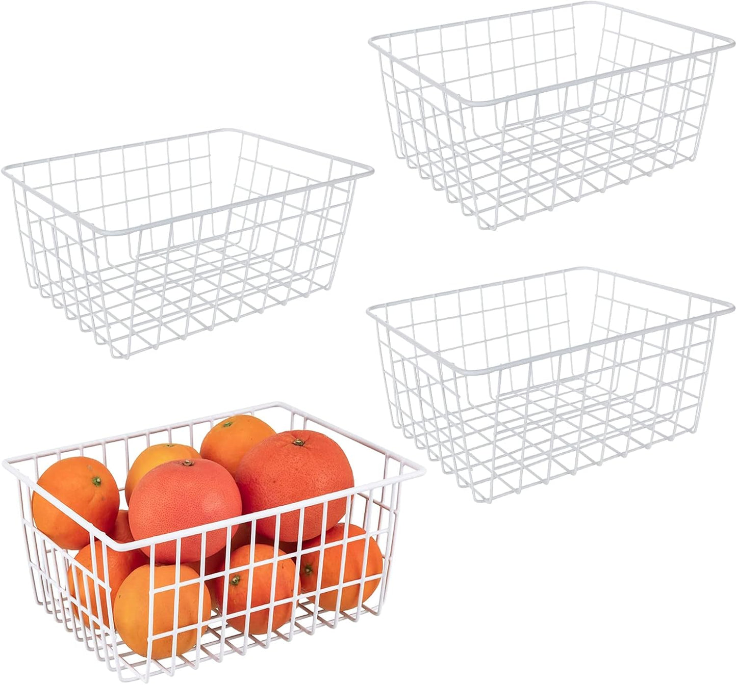 4Pack Freezer Storage Organizer, Deep Refrigerator Wire Household Bins with Built-in Handles, Stackable Freezer Wire Baskets for Chest and Upright Freezer, Cabinet, Pantry, Closet, Bedroom