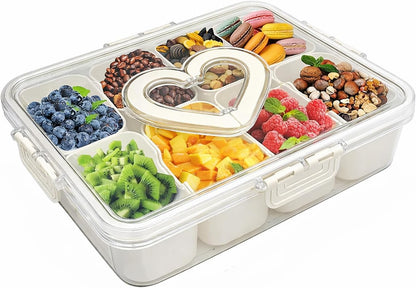 6-Compartment Snackle Snack Bowl with Lid-Microwave & Dishwasher Safe Divided Serving Bowl for Fruit,Veggies & Snacks-Portable Snack Organizer for Picnics,Road Trips & Parties (1 pcs 6 Compartment)