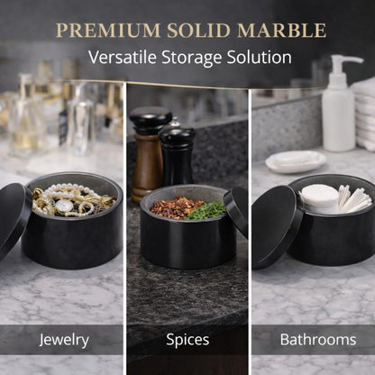Round Marble Salt Box With Lid, 3.5" x 2"