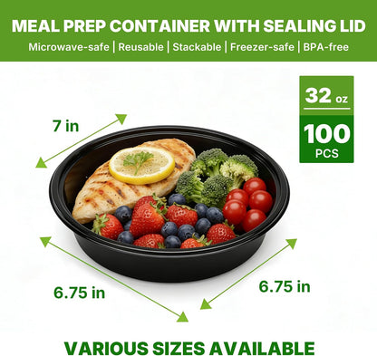 50 Pack (100-Piece) Meal Prep Containers with Lids, Reusable 2-Compartment Food Storage, Sturdy Leakproof, Food Safe, Microwave Freezer Dishwasher Safe, To-Go Takeout Plastic Containers – 60828