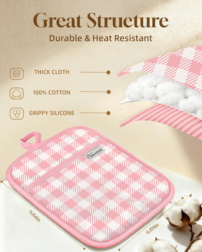 100% Thick Cotton Pot Holders Ribbed Soft Silicone Bright Flower
