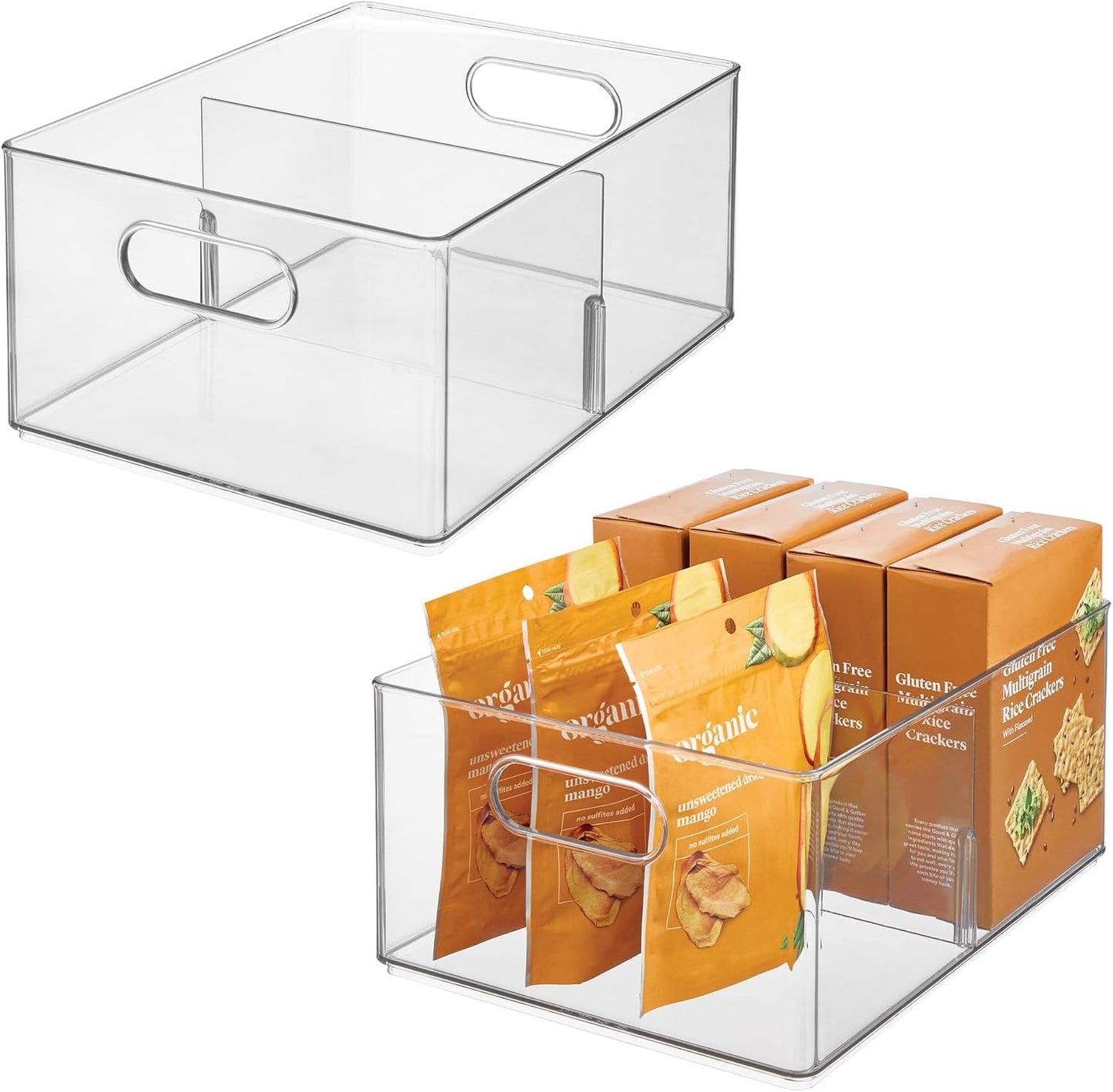 iDesign Divided All-Purpose Bin for Kitchen and Pantry Storage - Set of 2 - Clear - Made in USA