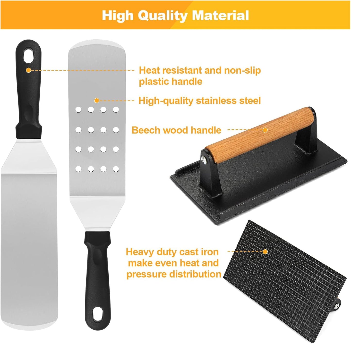 Griddle Accessories Kit, Terlulu 29 PCS Flat Top Grill Accessories for Blackstone and Camp Chef, Metal Spatula Set with Burger Press, Melting Dome, Scraper, Tongs, Carry Bag for Outdoor Grilling BBQ