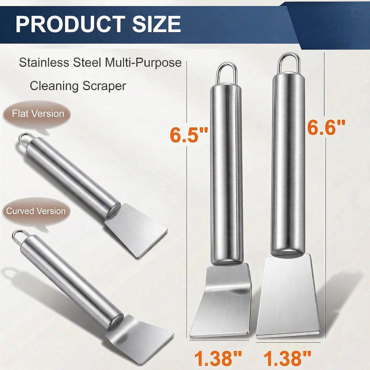 2 PCS Stainless Steel Scrapers, Cleaning Scraper Tool, Paint Scrapers, Multifunctional Metal Scraper Tools for Cookware, Stovetop, Adhesive, Oven Racks, Grout, Grill, Glass, Kitchen & Home