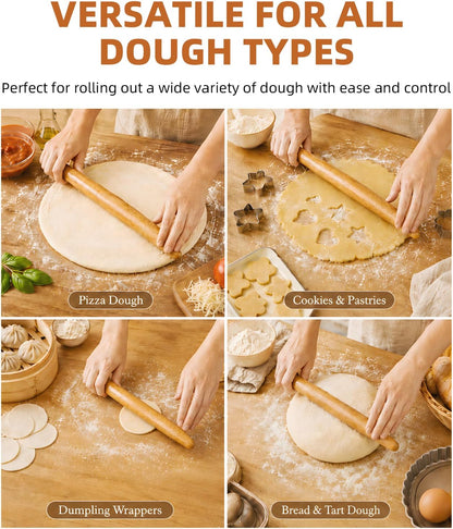 French Tapered Rolling Pin for Baking, 17 Inch Solid Wood