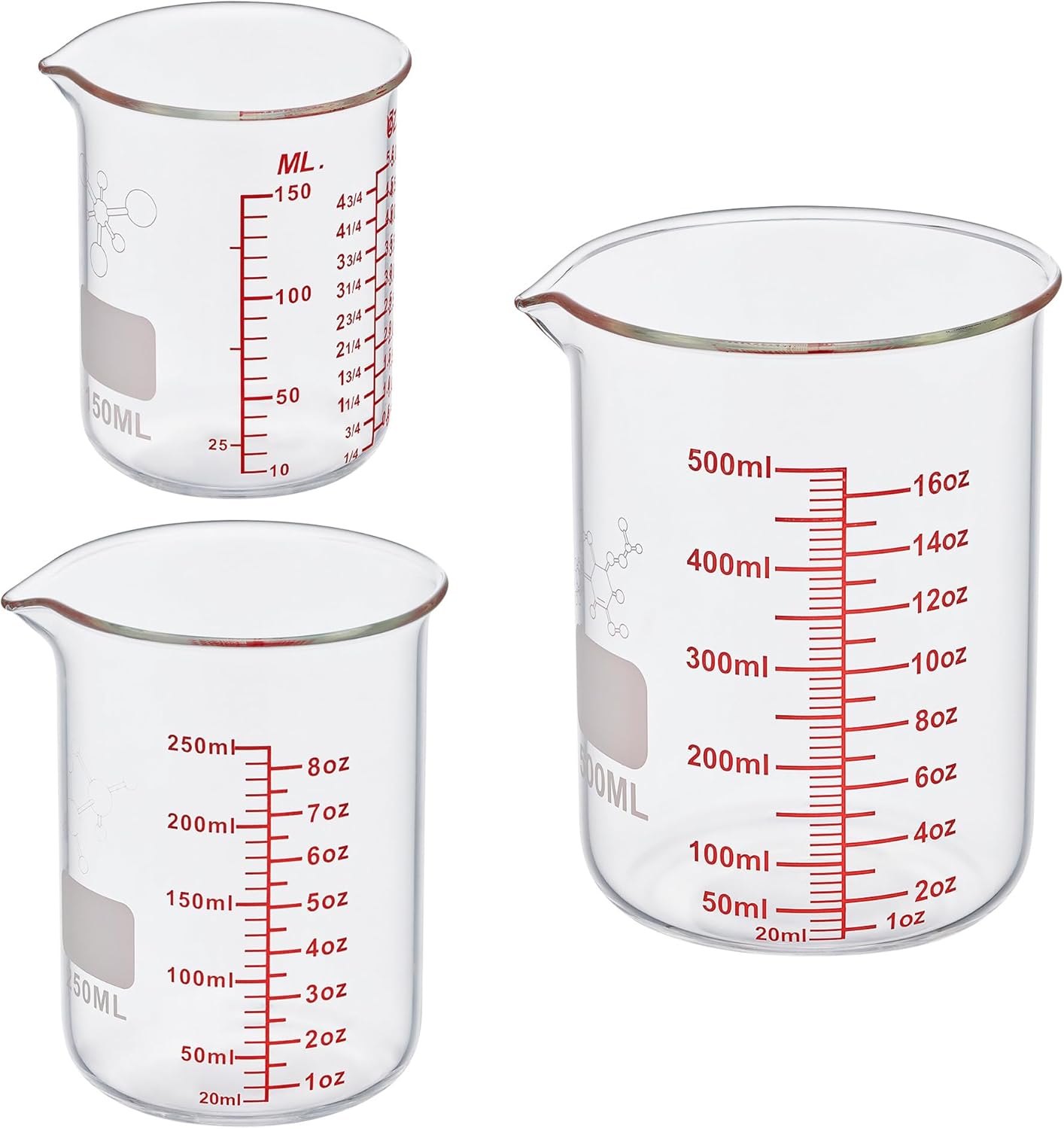 Ackers Mini Glass Measuring Beaker Set, Borosilicate, 2oz 4oz 8oz Measuring Cups