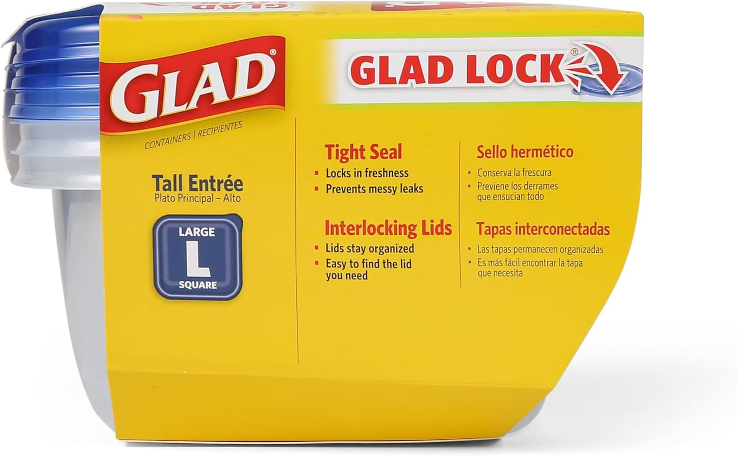 Glad GladWare To Go Snack Food Storage Containers with Lids, Medium Rectangle No BPA Plastic with Built-In Dressing Cup for Salads and Snacks, Microwave Dishwasher Safe, 24 Oz, 4 Count