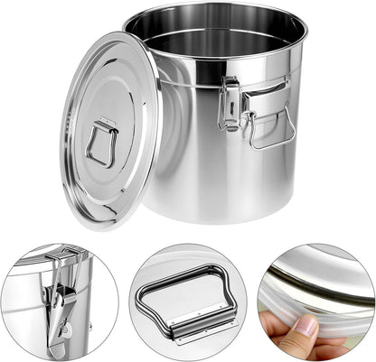 QWORK 5.5 Gallon 304 Stainless Steel Airtight Container, 21L 710oz Metal Storage Bin with Locking Lid & Side Handles, Heavy Duty Canister for Pet Food, Rice, Flour