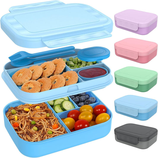 Caperci Bento Box for Kids - Stackable Leakproof Multiple Compartments Lunch Containers for Kids with Sauce Container, 5.8 Cups, Idea for School, On-the-go, Built-in Utensil Set, BPA Free (Purple)