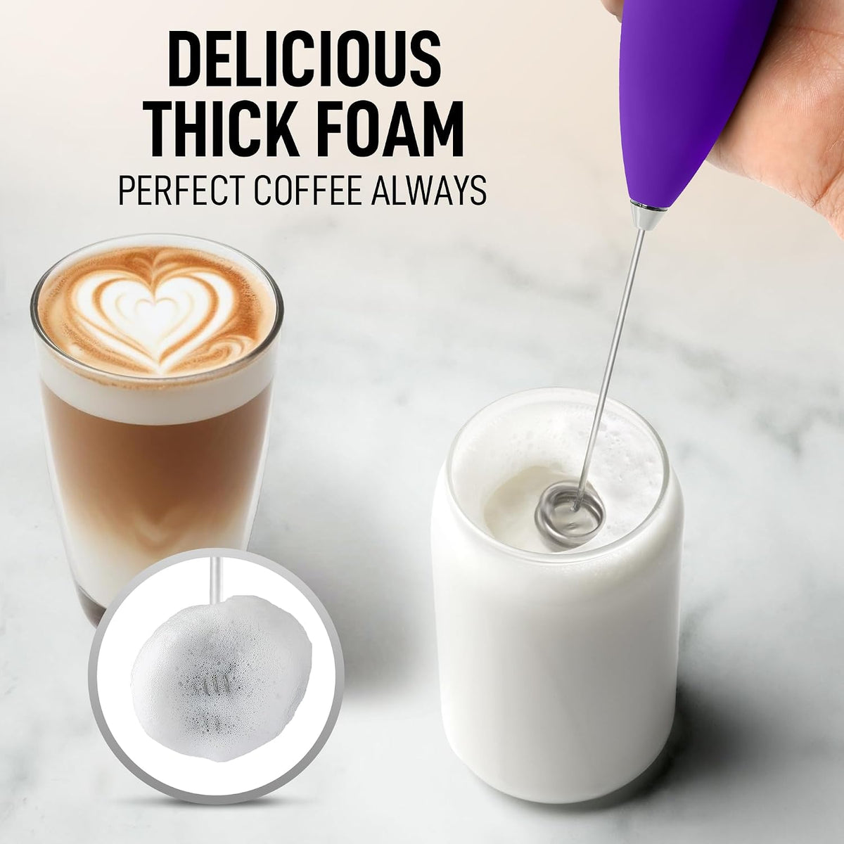 Zulay Kitchen Rechargeable Milk Frother Handheld - Frother Wand, Drink Mixer, Electric Whisk Frother, for Cappuccinos, Matcha & Protein Powder - Dynamic 3 Whisk, 3 Speed 500mAh Black - Colors D