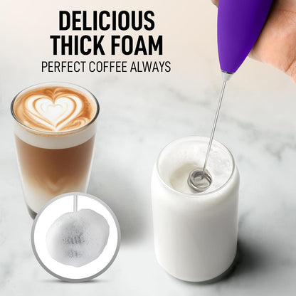 Zulay Kitchen Rechargeable Milk Frother Handheld - Frother Wand, Drink Mixer, Electric Whisk Frother, for Cappuccinos, Matcha & Protein Powder - Dynamic 3 Whisk, 3 Speed 500mAh Black - Colors D