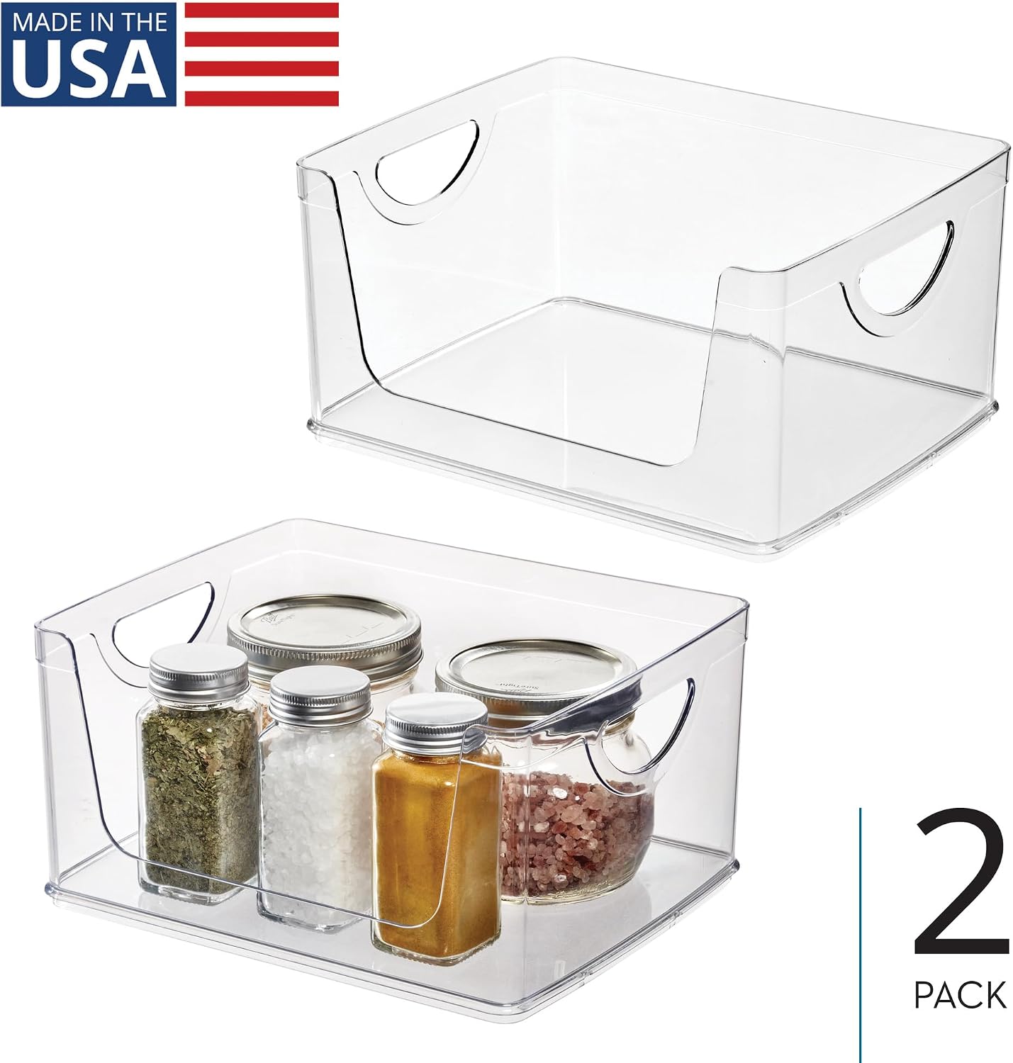 iDesign Stackable Open-Front Storage Bins with Handles for Kitchen and Pantry - Set of 4 - Clear
