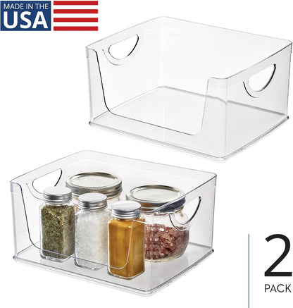 iDesign Stackable Open-Front Storage Bins with Handles for Kitchen and Pantry - Set of 4 - Clear