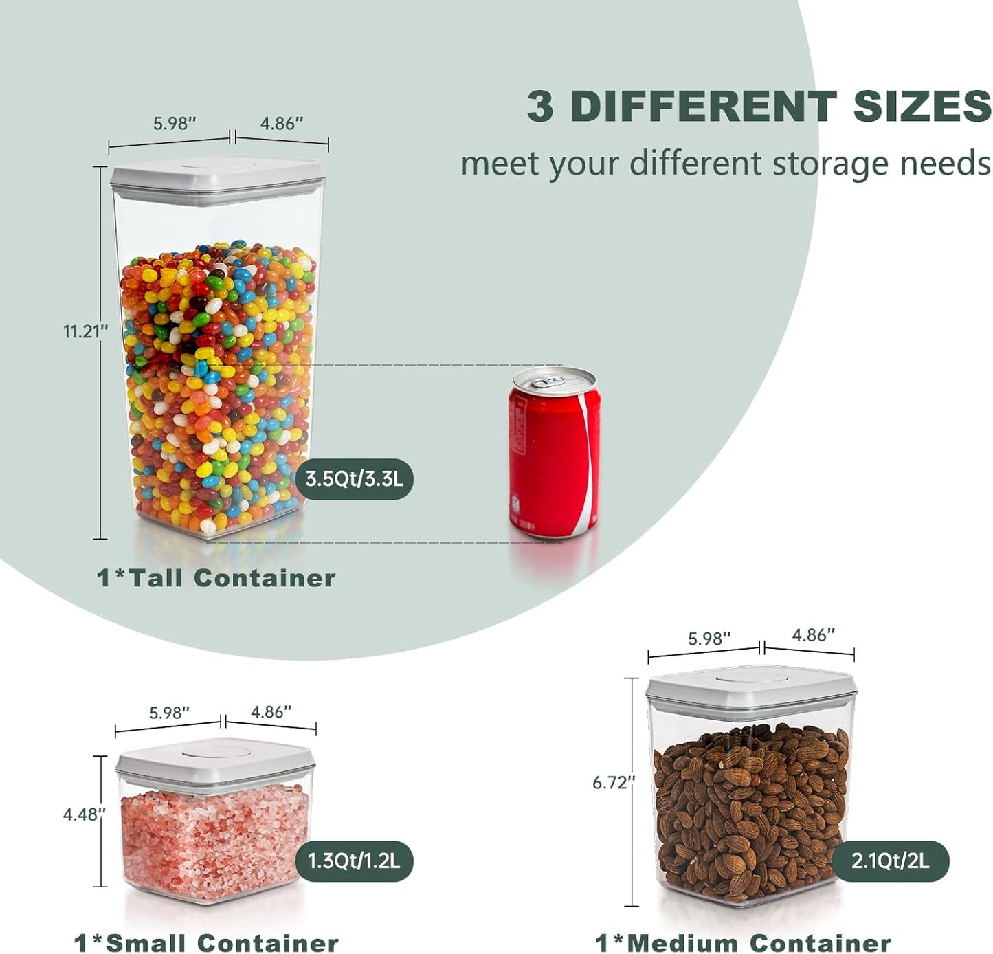Airtight Food Storage Containers, 5 PCS Clear Pantry Organizers, BPA-Free Stackable Canisters with Measurement Marks & Pop-Top Lids for Cereal, Flour, Sugar, Rice, Pasta & Dry Food