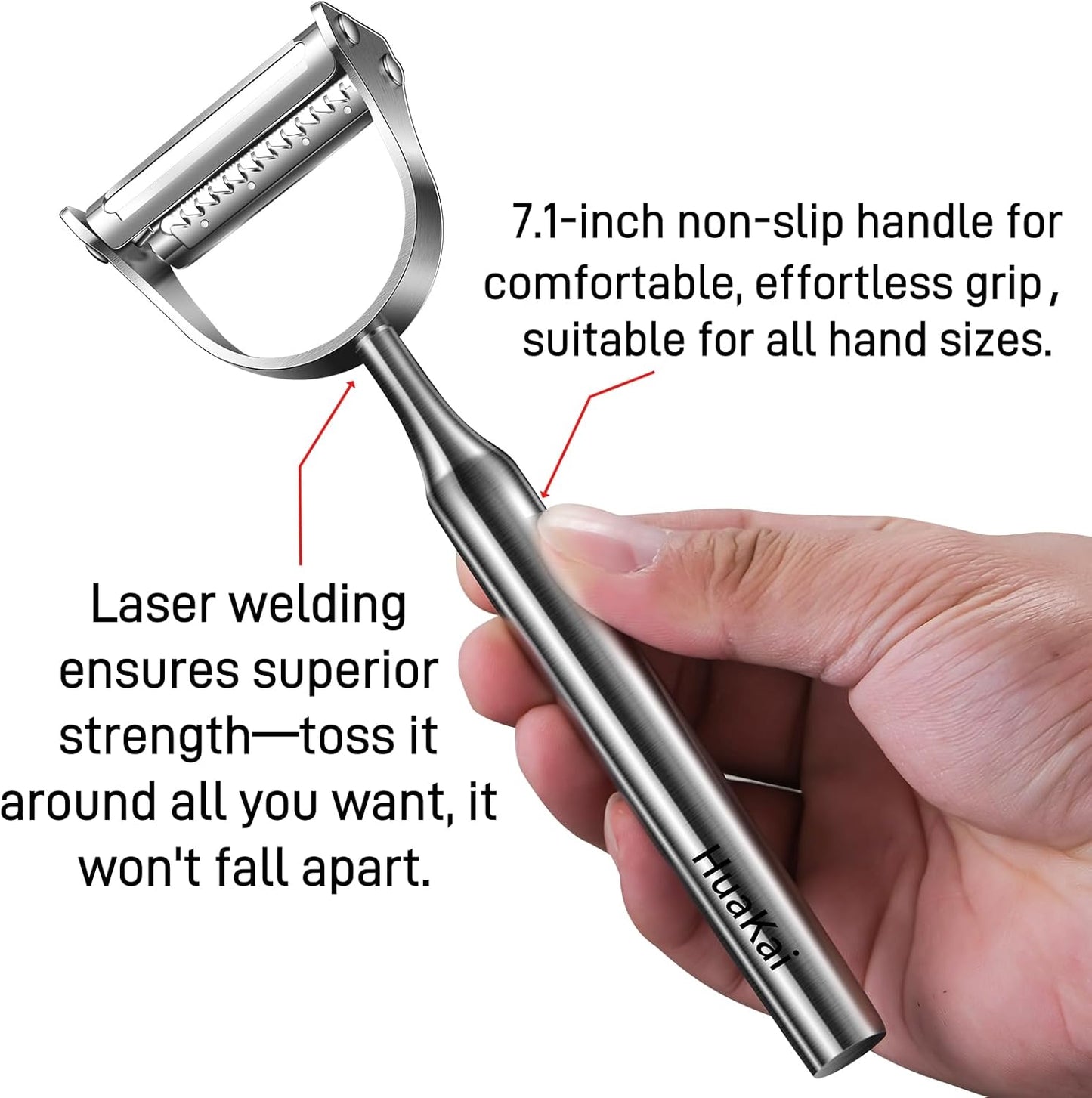 2 in1Julienne Vegetable Peeler,Stainless Steel Silver | Multi functional Peeler one-piece metal construction prevents the blades from wobbling or becoming loose after prolonged use