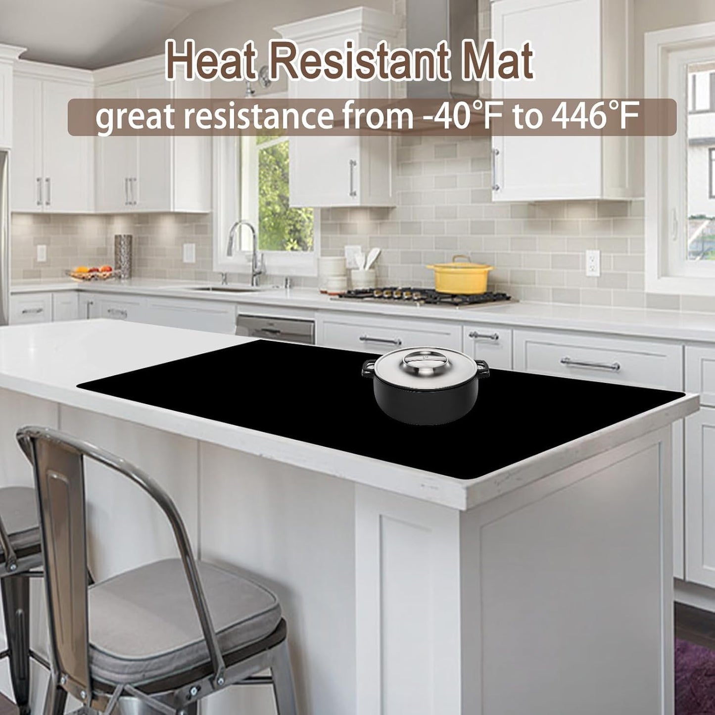 Silicone Mats for Kitchen Counter, 47.3"x23.6"x0.08" Largest Heat Resistant Mat Kitchen Island Waterproof 2MM Thick Countertop Protector Mat Nons-slip Extra Large Counter Mat (Black)