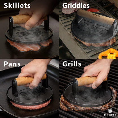 Smash Burger Press, Cast Iron Hamburger Smasher Tool for Steak, Bacon, Meat