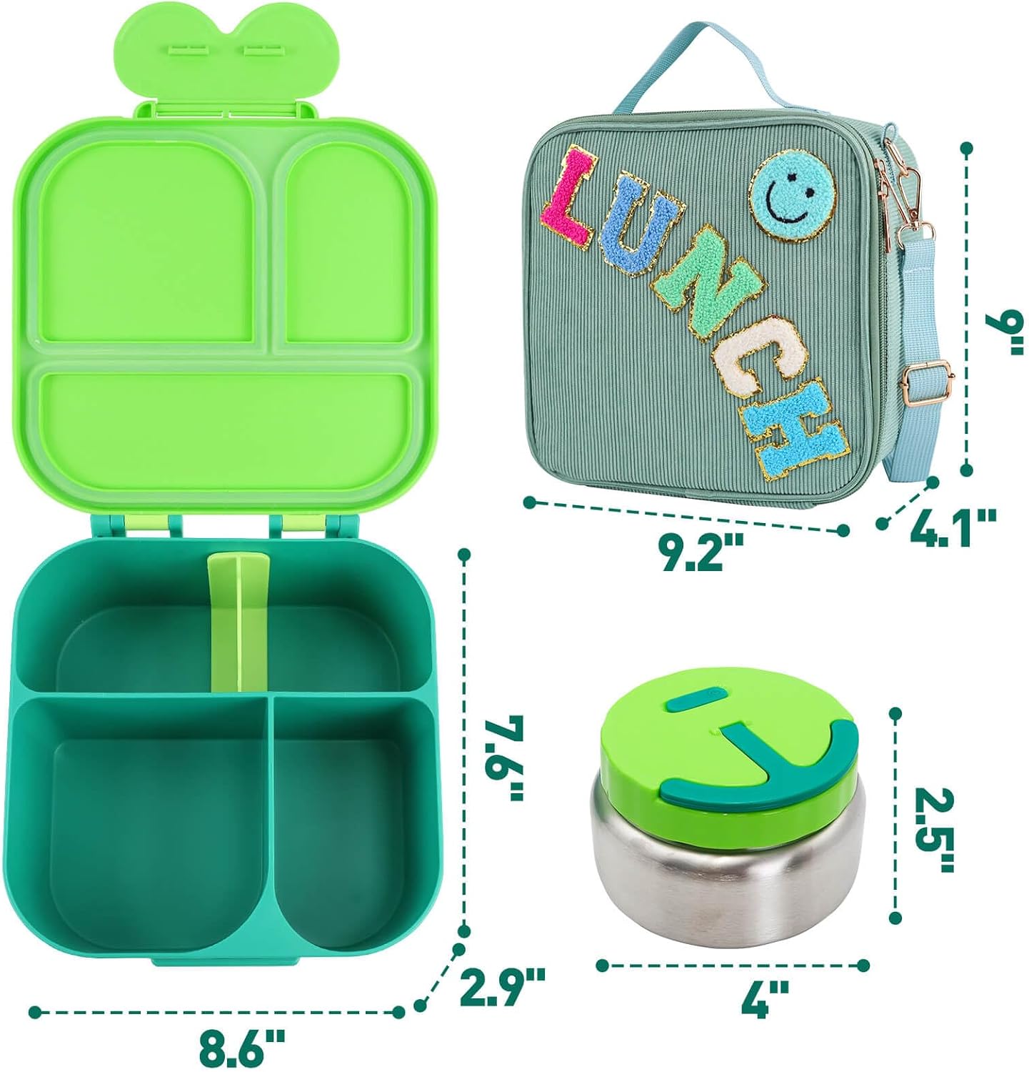 Lunch Box with Bento Box with 4 Compartment, with Leak Proof Thermo Food Jar, Preppy Corduroy Insulated Lunch Bag for Womens Girl Kids Teens School Travel Picnic (Purple)