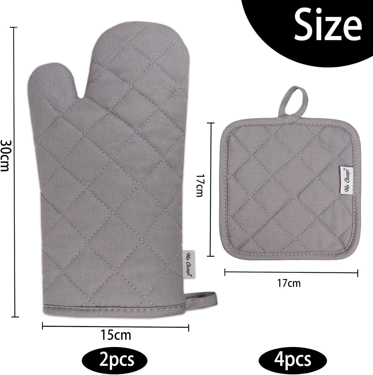 Oven Mitts and Pot Holders Sets,6 Pcs Oven Mitts and Potholders with Recycled Cotton High Heat Resistant Extra Thick Long Oven Mitts for Cooking(Black)