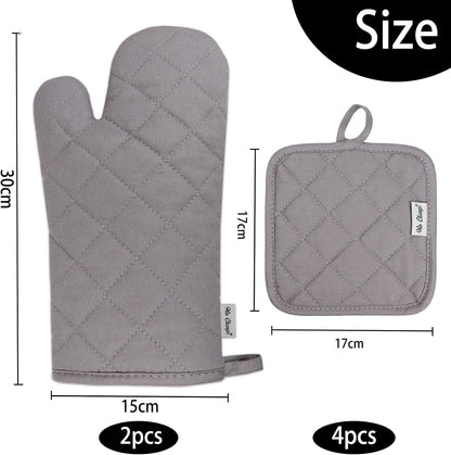 Oven Mitts and Pot Holders Sets,6 Pcs Oven Mitts and Potholders with Recycled Cotton High Heat Resistant Extra Thick Long Oven Mitts for Cooking(Black)