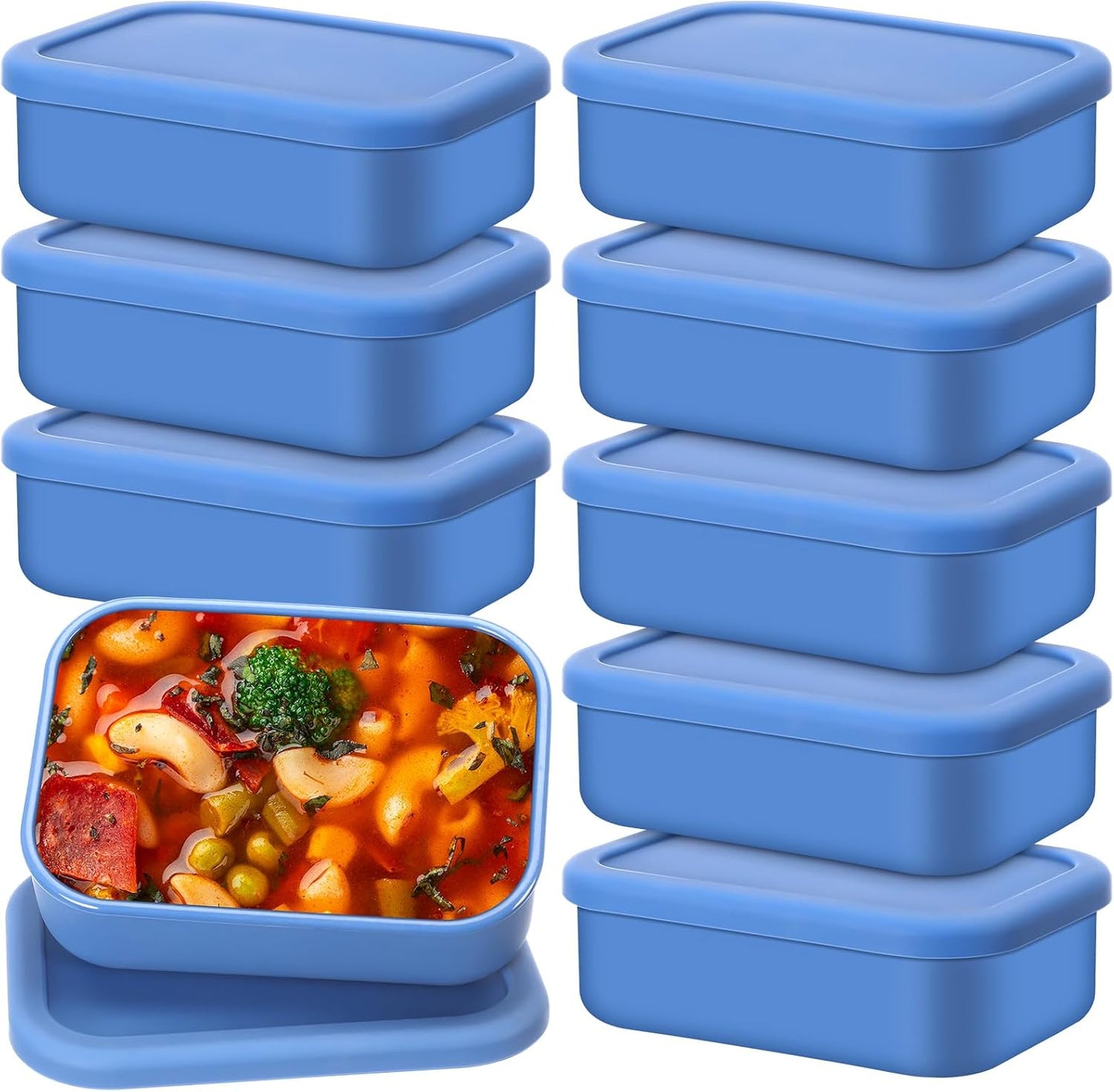 Nuogo 8 Pcs 2 Cup Silicone Freezer Trays with Lid Silicone Soup Freezer Molds Rectangle Soup Containers Reusable Food Preserving Tray Freezing Ice Trays for Soups Sauces Stews(Blue)