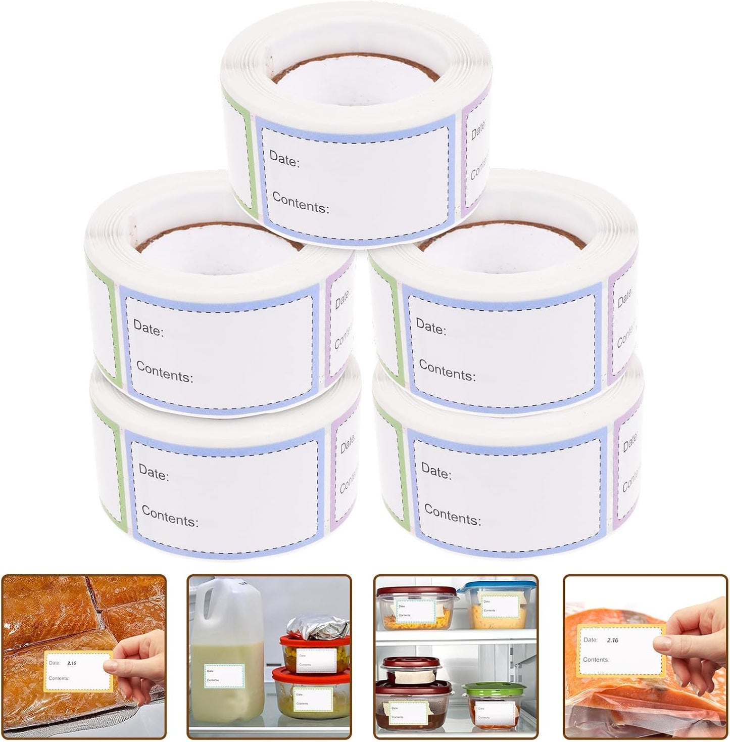 5 Rolls Multi-Function Date Labels Portable Food Storage Stickers for Office Kitchen Refrigerator Freezer Convenient Blank Bottle Stickers for Meal Prep Organization