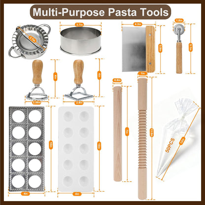 10 Piece Ravioli Cutter Set with Press Molds, Pasta Tools & Rolling Pin