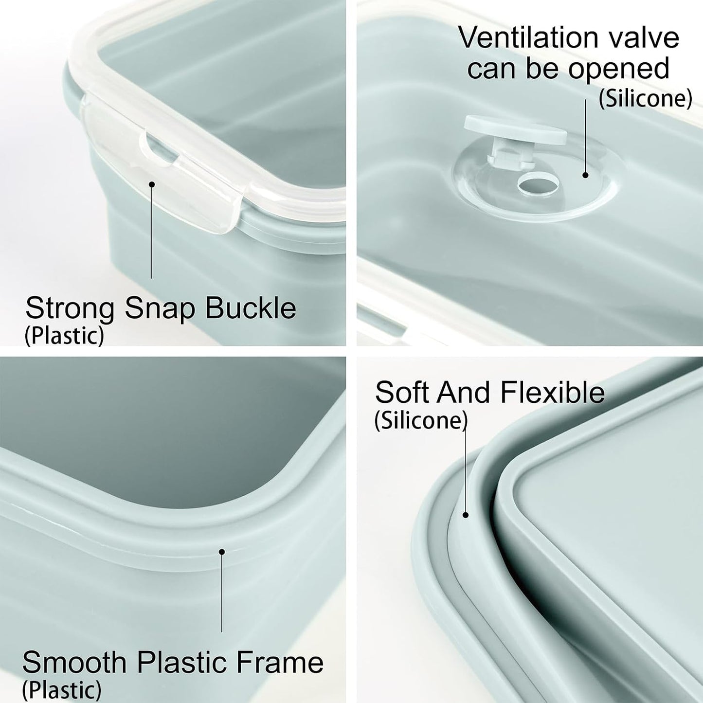 Large Silicone Food Storage Containers 68oz/2000ml 4 Pack | Collapsible Meal Prep Containers, Airtight Leakproof Lid, Containers for Camping, Microwave Freezer Dishwasher Safe
