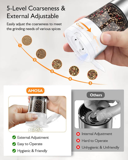Electric Salt and Pepper Grinder Set, 2 in 1 Dual Bins USB Rechargeable