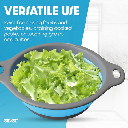 Gevoli Strainer with Self-Draining Base (5QT) Over-Sink Collapsible Kitchen Colander Set with Side-drain Base for Pasta Vegetables and Fruit, XL Large Capacity, Dishwasher Safe (5-Quart) Red/Gray