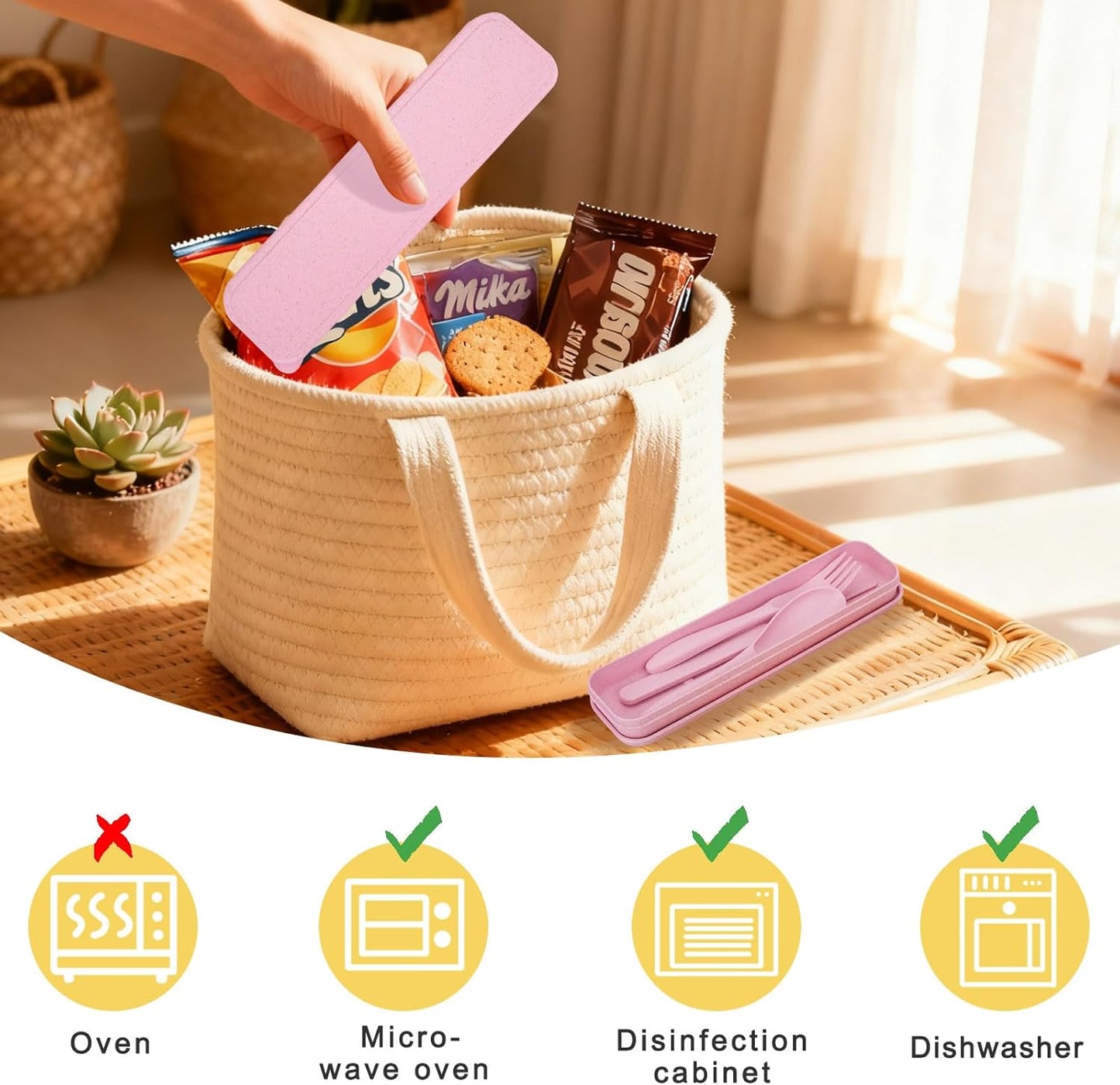 2 Sets Reusable Utensil Set with Case, Portable Camping Fork Knife Spoon Set, Wheat Straw Travel Utensils for Lunch Box, for School Work Lunch or Daily Use (Green, Blue)