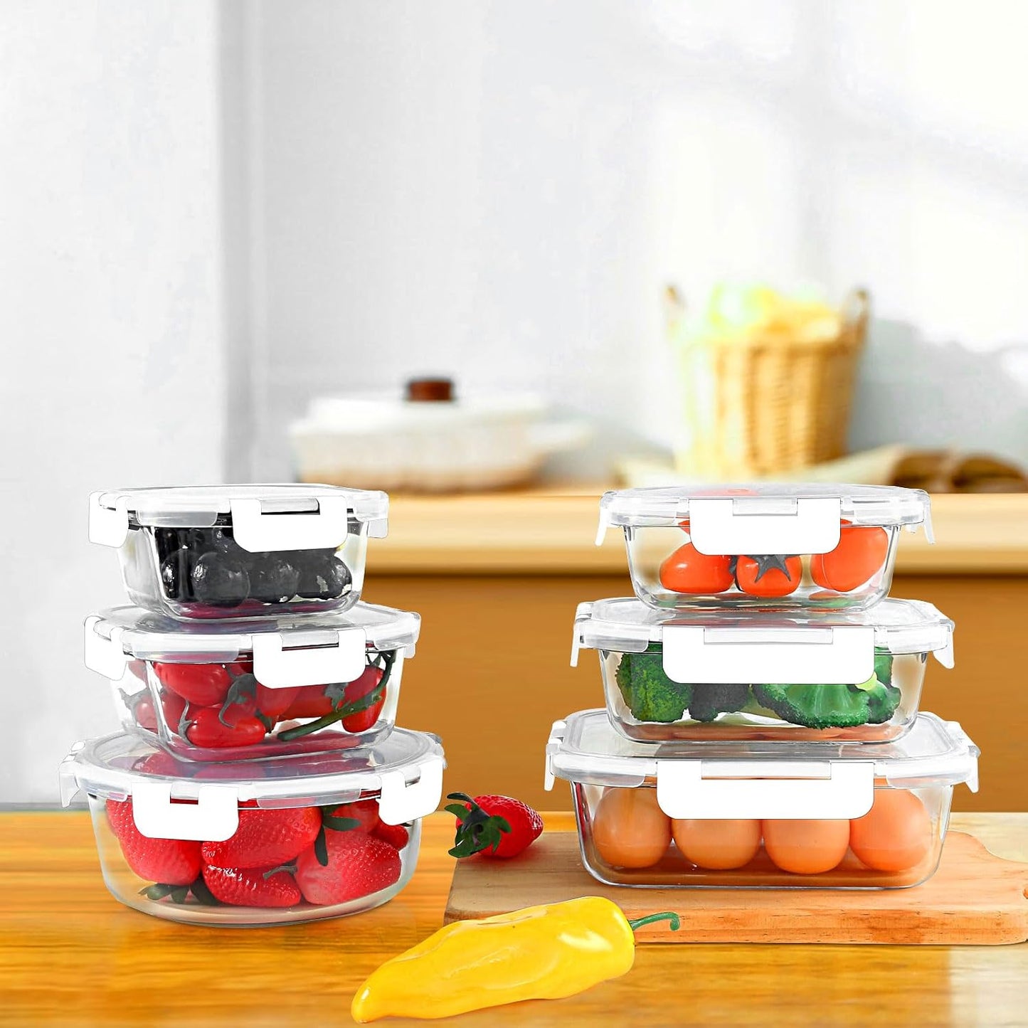30 Pieces Glass Food Storage Containers, Meal Prep Set with Snap Locking Lids, Airtight lunch Containers, BPA-Free, Microwave, Oven, Freezer & Dishwasher Friendly,Blue