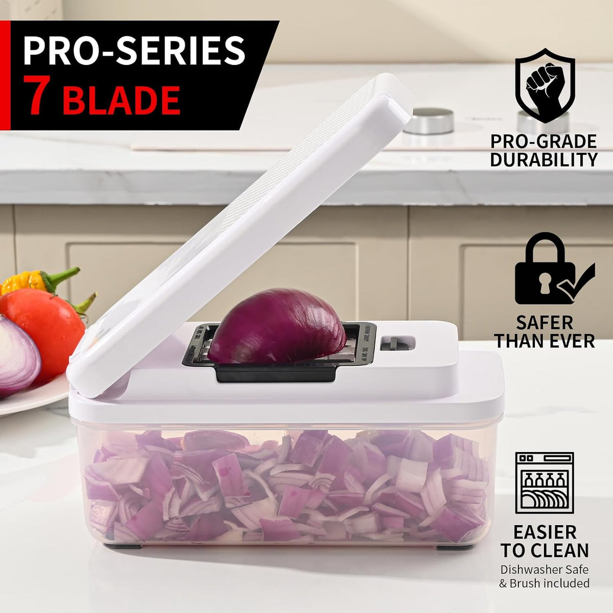 11-in-1 Vegetable Chopper 420 Food-Grade Stainless Steel Blades, 7.2 Cup Container with Colander, BPA & PFAS Free, Dishwasher Safe