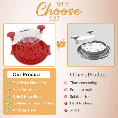 Chicken Shredder Tool Twist with Brush - 10" Large BPA-Free Meat Shredder for Effortless Shredding- Dishwasher Safe Chicken Breast Shredder with Removable Tray, Non-Slip for Pork, Beef & Chicken - Red
