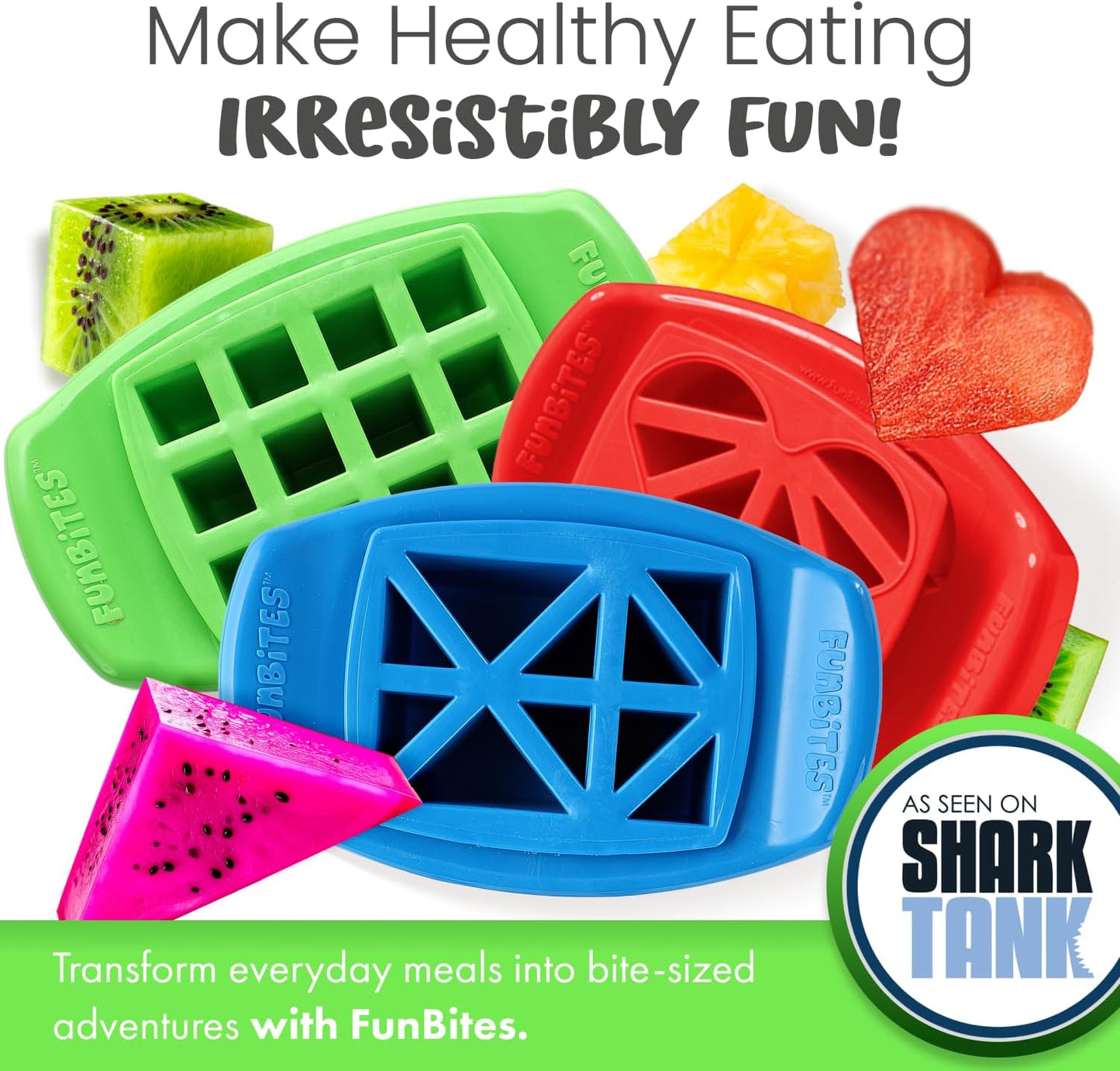 FUNBITES Crustless Sandwich Cutter for Kids Lunch, Uncrustable Sandwich Cutter (6-piece set), Bite-Size Food Cutter for Toddlers, Bento Box Accessories, Dishwasher Safe, Squares/Hearts/Triangles 3pk