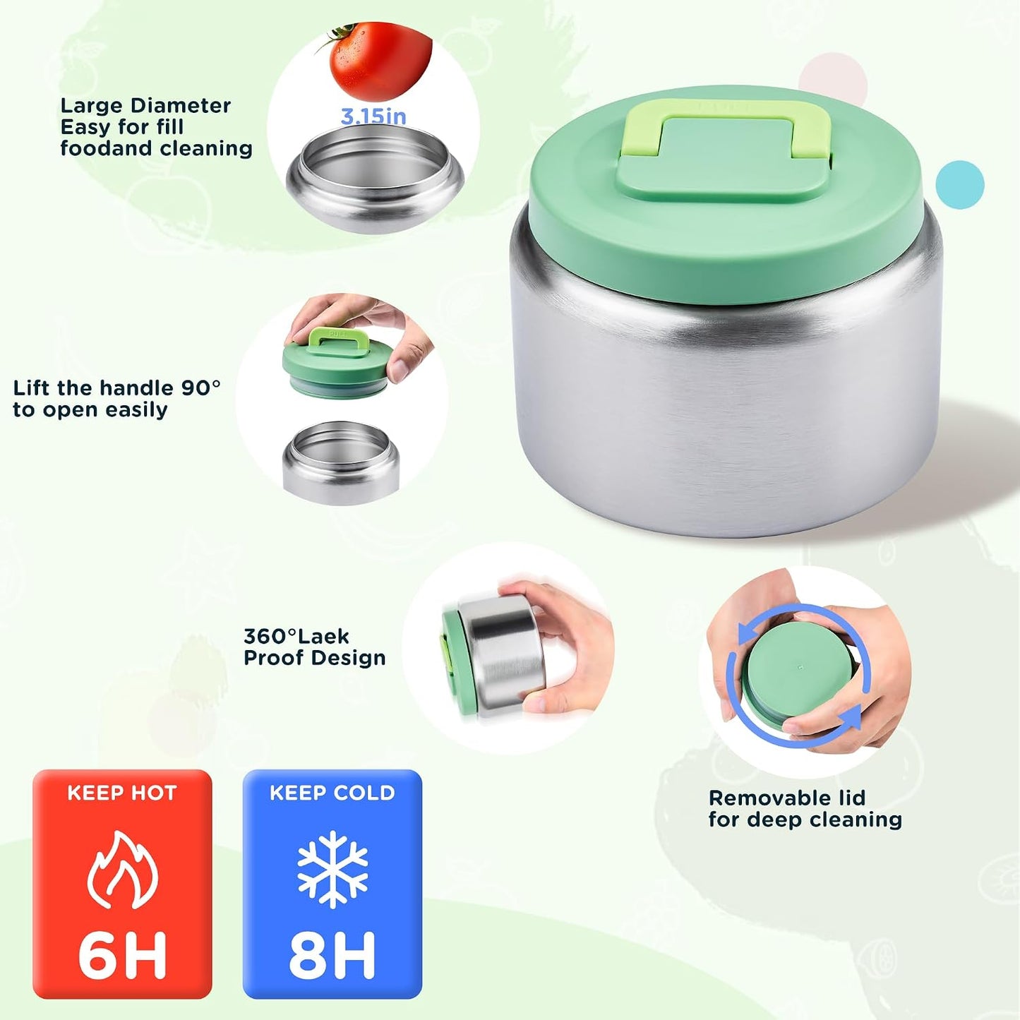 MAISON HUIS Bento Box for Kids with 8oz Soup Thermo, Insulated Lunch Bag & 17oz Water Bottle, 2-Compartment Bento Box with Built-In Ice Pack, Leak-Proof & BPA-Free (Purple)