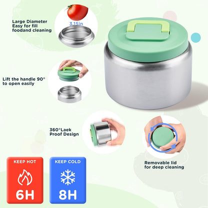 MAISON HUIS Bento Box for Kids with 8oz Soup Thermo, Insulated Lunch Bag & 17oz Water Bottle, 2-Compartment Bento Box with Built-In Ice Pack, Leak-Proof & BPA-Free (Purple)