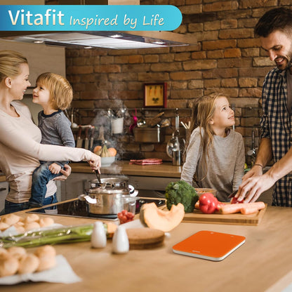 Vitafit 33lb/15kg Digital Food Scale in High Precision 0.1oz/1g, Our Own Kitchen Scale Professional Factory Since 2001, Kitchen Essentials for Cooking & Baking, LED, 3xAAA Battery, Refreshing Orange