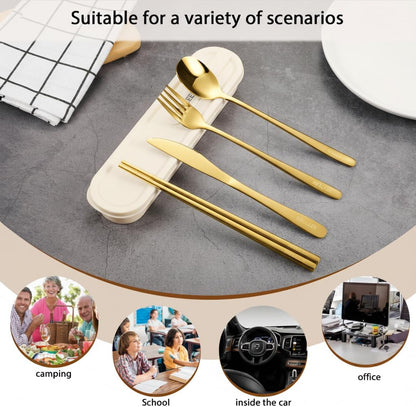 iNKULEER Travel cutlery set, 18/8 stainless steel cutlery, Reusable utensils set with case, Portable Silverware Lunch Box for Camping and Office (Pink)