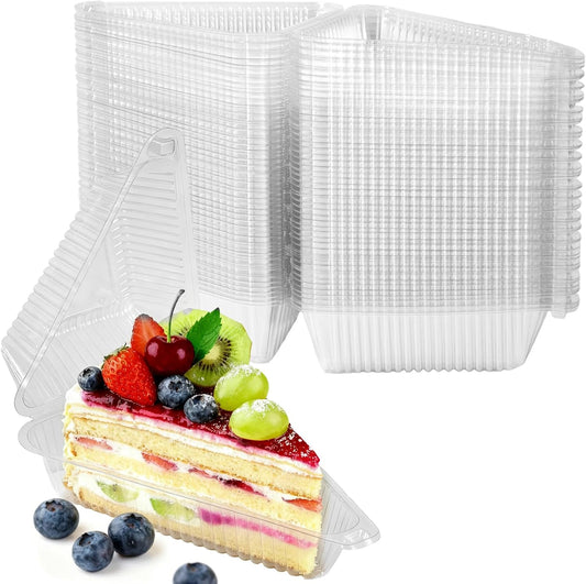 YOIYINI 100Pcs Cake Slice Containers,Pie Slice Containers for 6”-8” Diameter Cake or Pie Slices,Individual Cheesecake Containers,Plastic Boxes for Take Out Packaging, Bakery and Cafe Cake Carriers