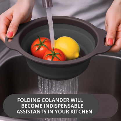 3PCS Green Foldable Kitchen Strainer Set – Silicone Colander Collapsible Strainers and Colanders Green Collander for Kitchen Collapsible Compact Drain Tools for Cooking Prep