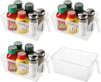 Hedume 4 Pack Plastic Storage Bins with Handle, BPA-Free Kitchen Pantry Cabinet Refrigerator Food Storage Organizer for Snacks, Food, Produce, Pasta